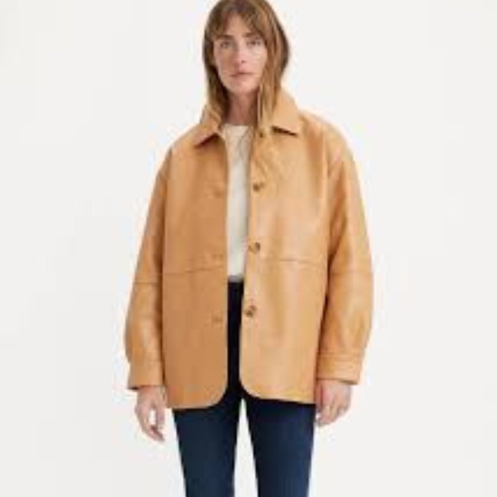 LEVIS Faux Leather Shirt Jacket Tan 90s Grunge Size XL New with Tags